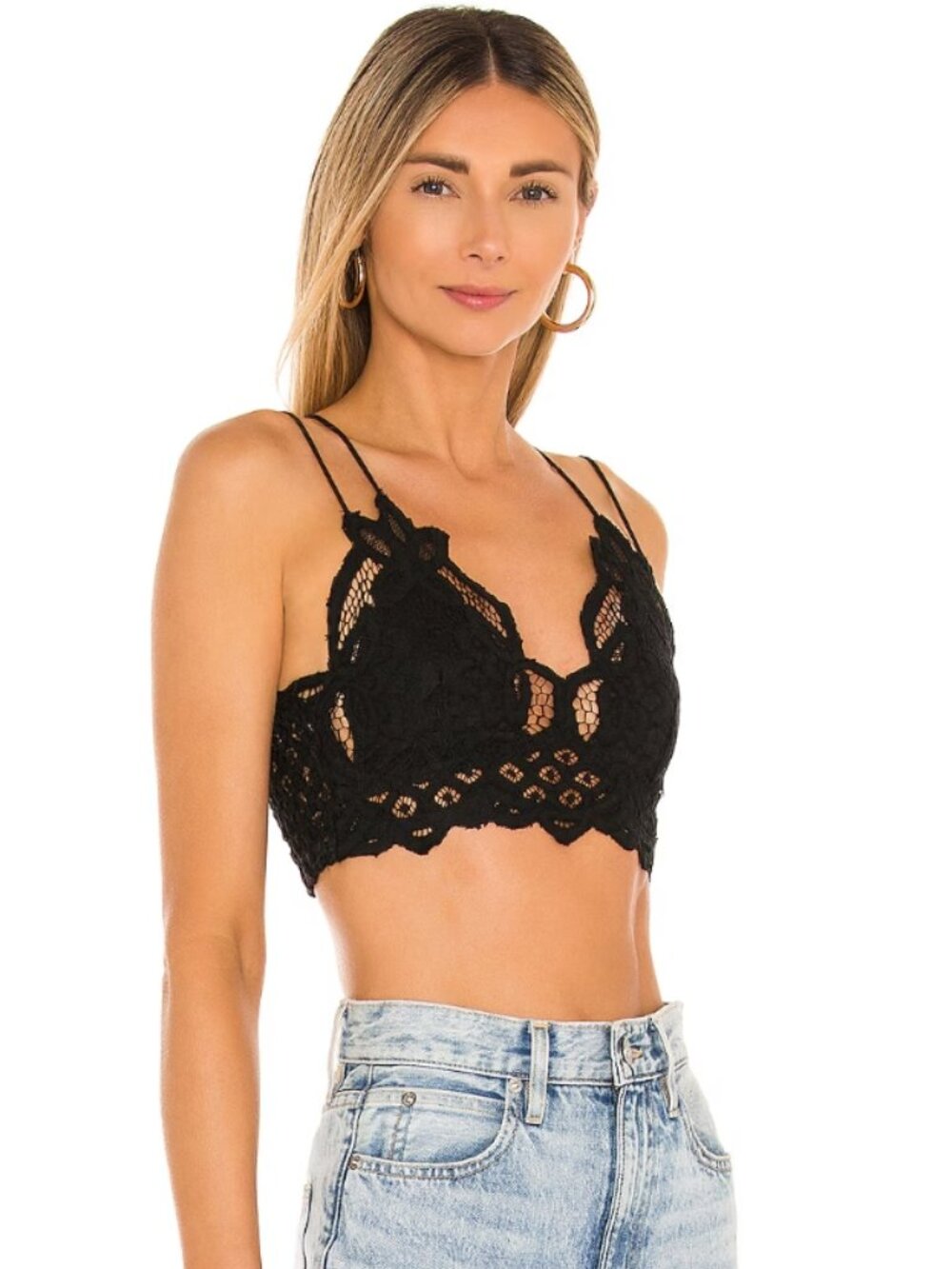 Revolve Free People One Adella Bralette Size Small Black Adjustable Straps